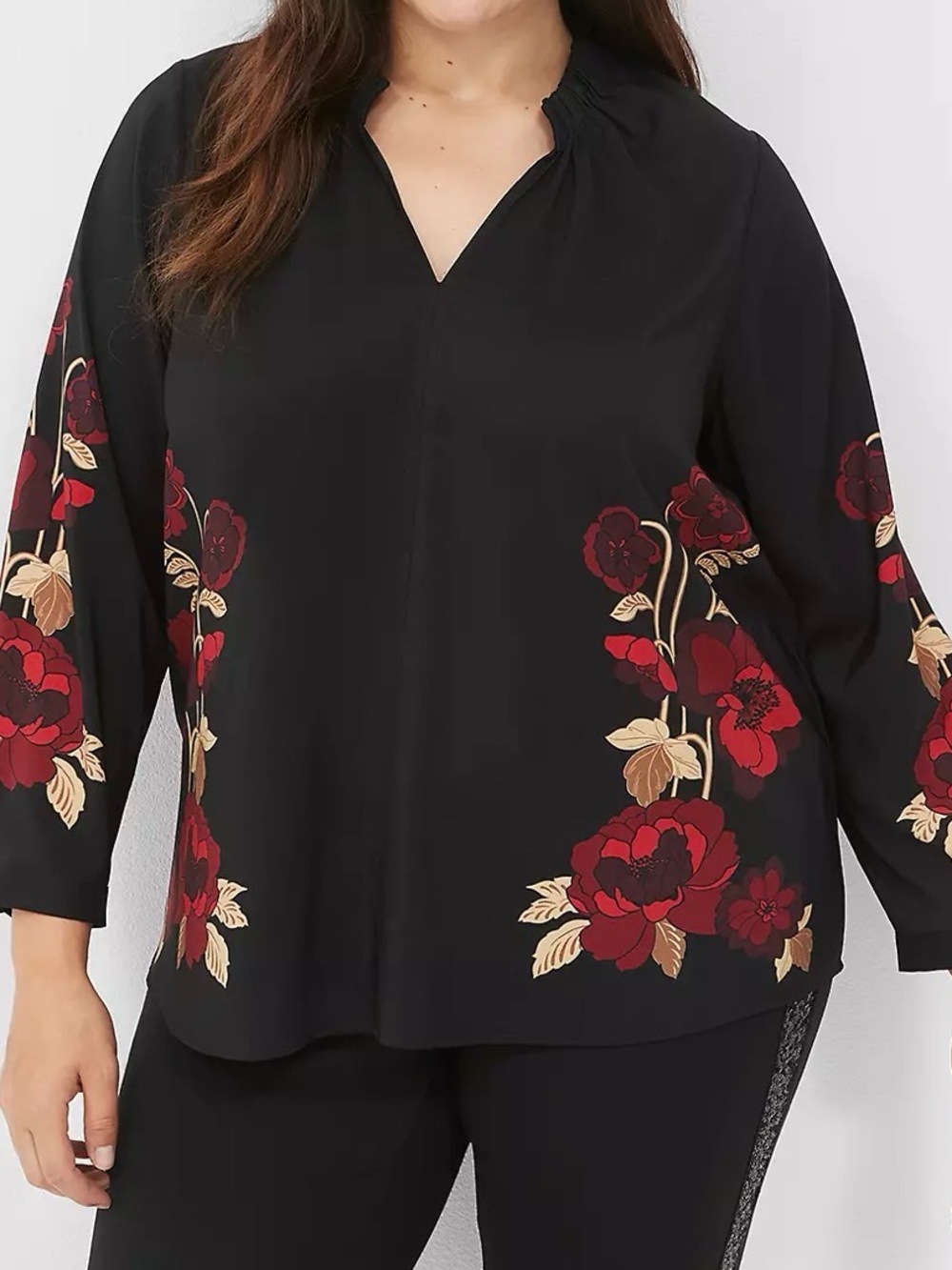 Lane Bryant Gathered Ruffle V-Neck Popover Blouse, Size 26/28